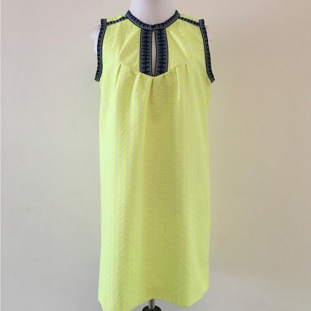 Sleeveless Neon Yellow Shift Dress with Black Trim